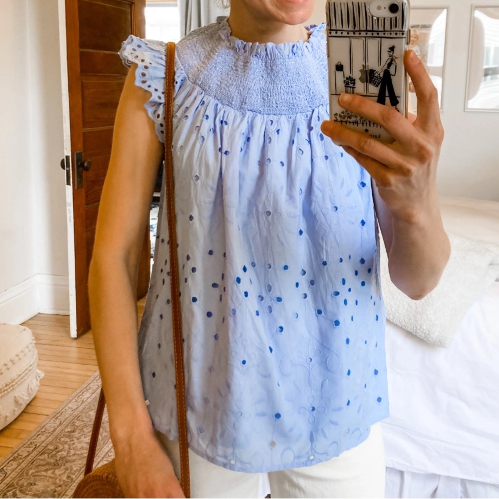 LOFT Light Blue eyelet Sleeveless smock Top